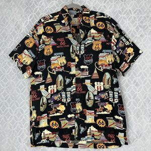 Vtg Route 66 Button Up Shirt Mens L USA Road Trip Summer Vacation Novelty Retro